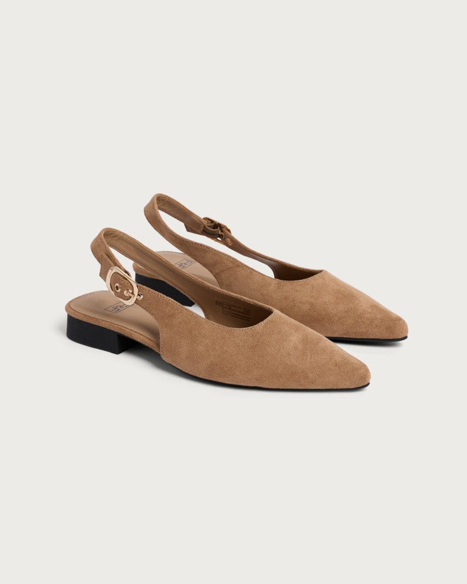 F&F Faux Suede Slingback Pointed Toe Shoes in Camel