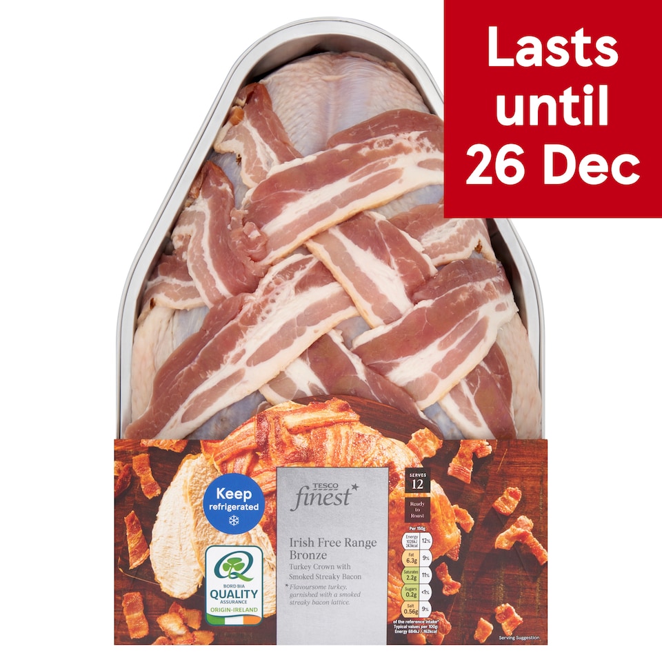 93489466 Tesco Finest Free Range Bronze Turkey Crown With Smoked Streaky Bacon 3Kg