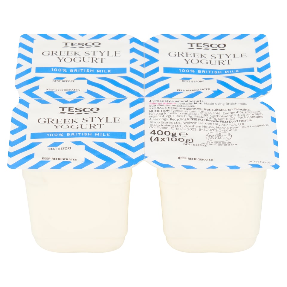 Tesco Greek Style Yogurt 4 X 100G