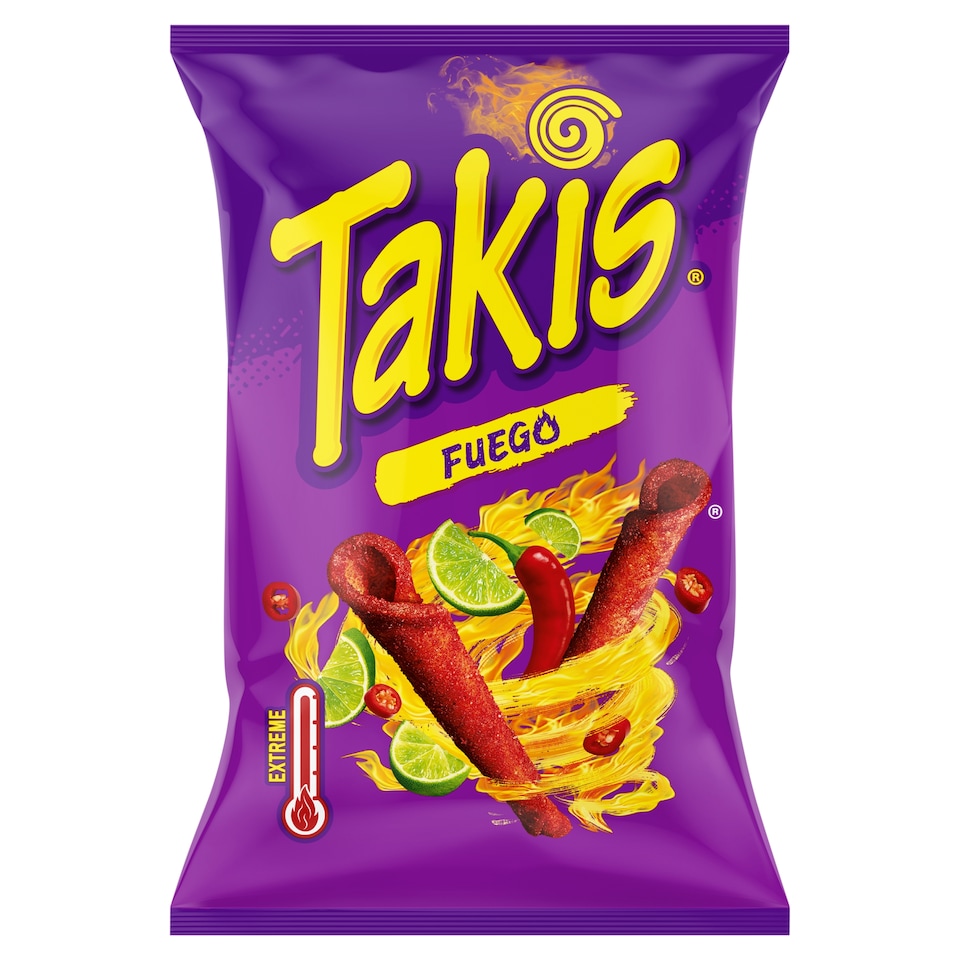 Takis Fuego Corn Snacks with Chilli & Lime Flavoured Seasoning 100g