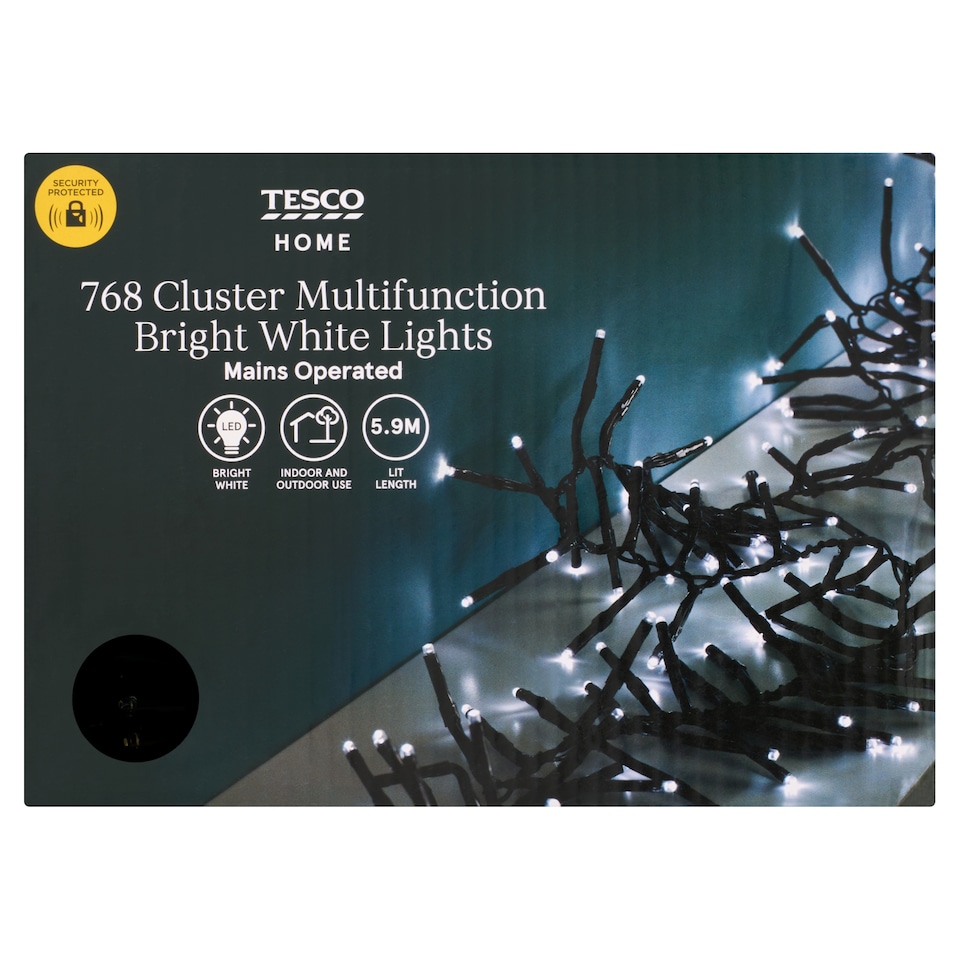 image 1 of Tesco 768 Cluster Bright White LED Christmas Lights