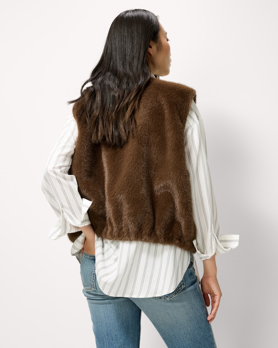 image 1 of F&F Faux Fur Zip Up Gilet in Brown