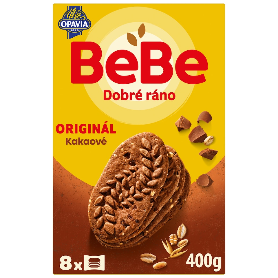 Opavia sušienky kakaové BeBe Dobré Ráno s kúskami čokolády 8 x 50 g (400 g)