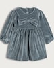 image 1 of F&F Baby Velour Bow Detail Pleated Dress in Silver