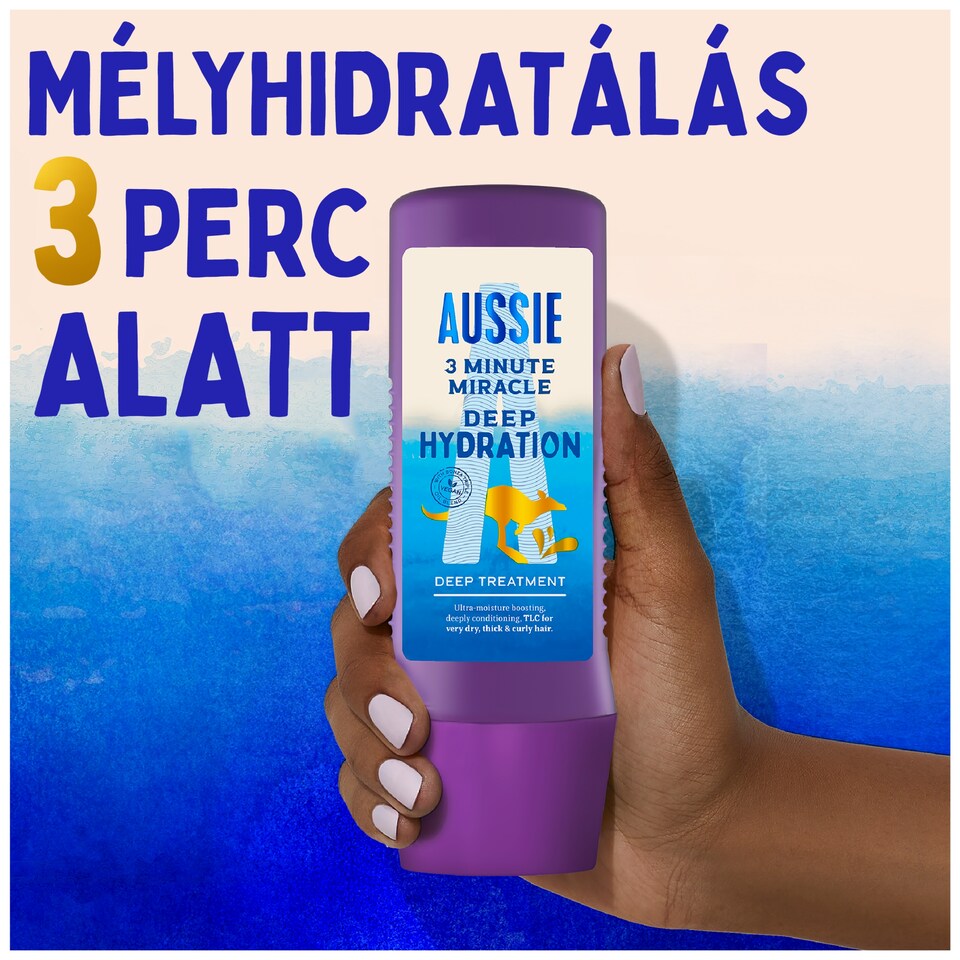 Aussie 3 Minute Miracle Deep Hydration Vegán Mélypakolás És Hajmaszk 225 ml 1. kép