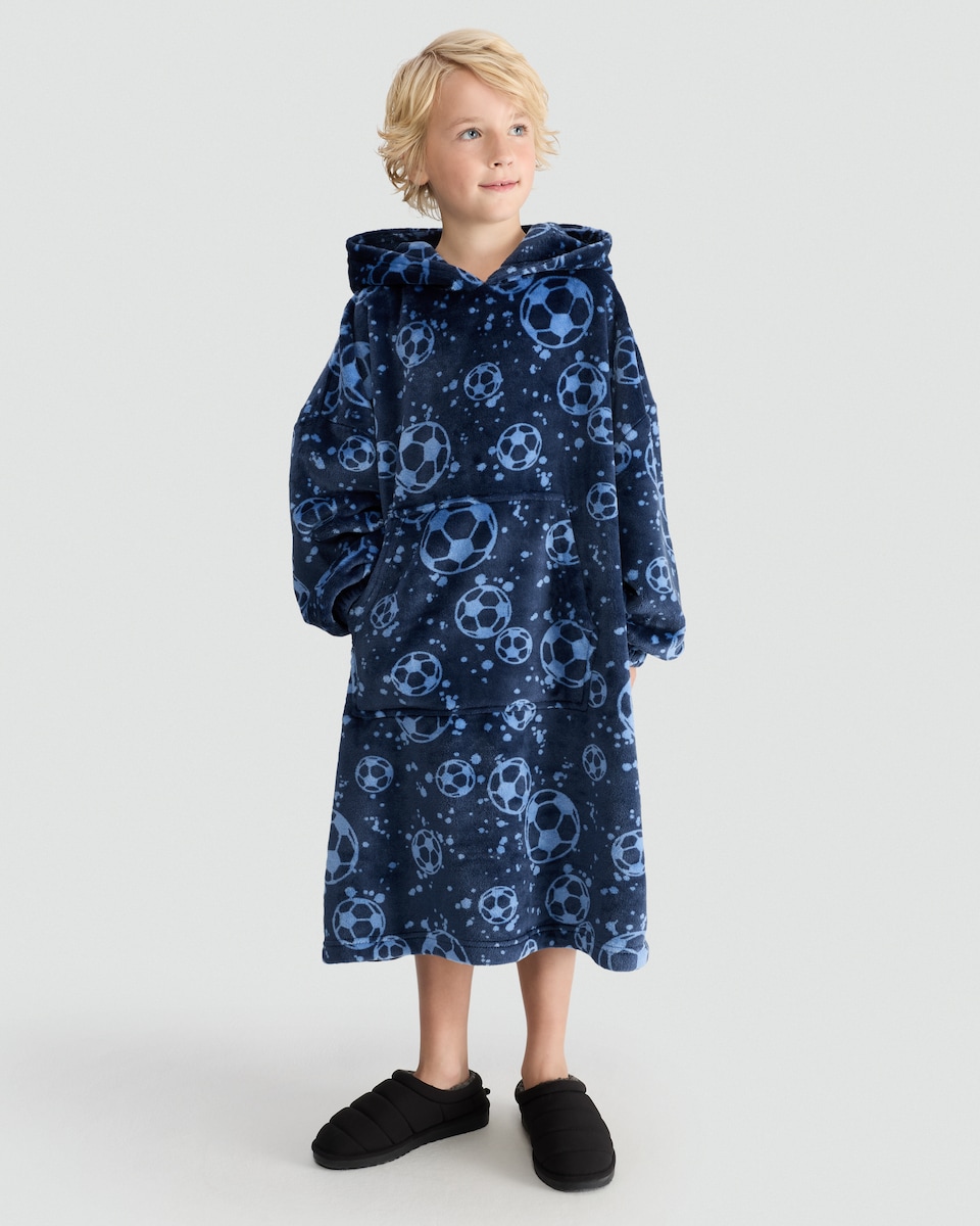 image 1 of F&F Boys Fleece Football Print Pyjama Hoodie in Navy