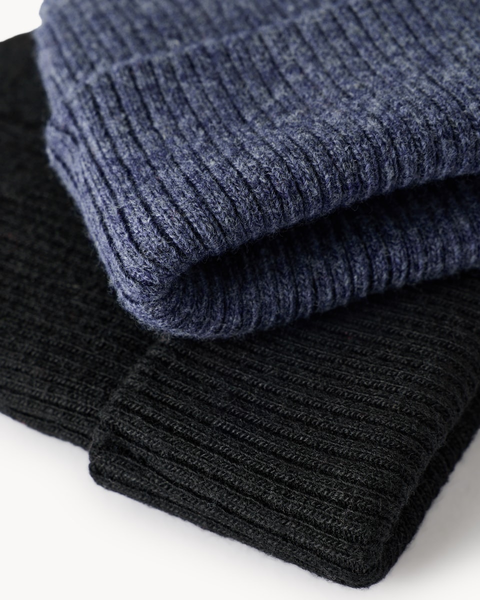 image 1 of F&F Boys 2-Pack Ribbed Beanie Hats in Multi
