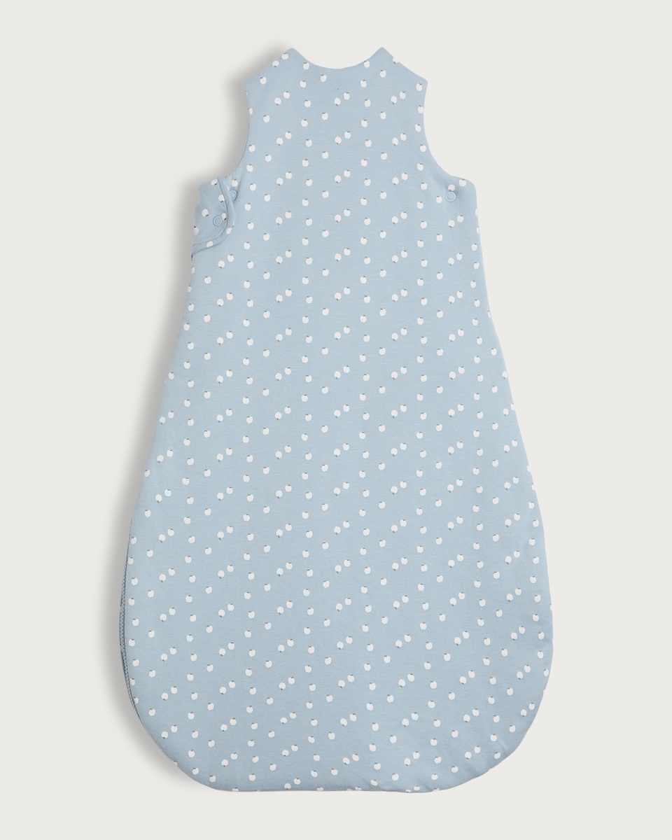 image 1 of F&F Baby Pure Cotton Apple Print 2.5 Tog Sleeping Bag in Blue
