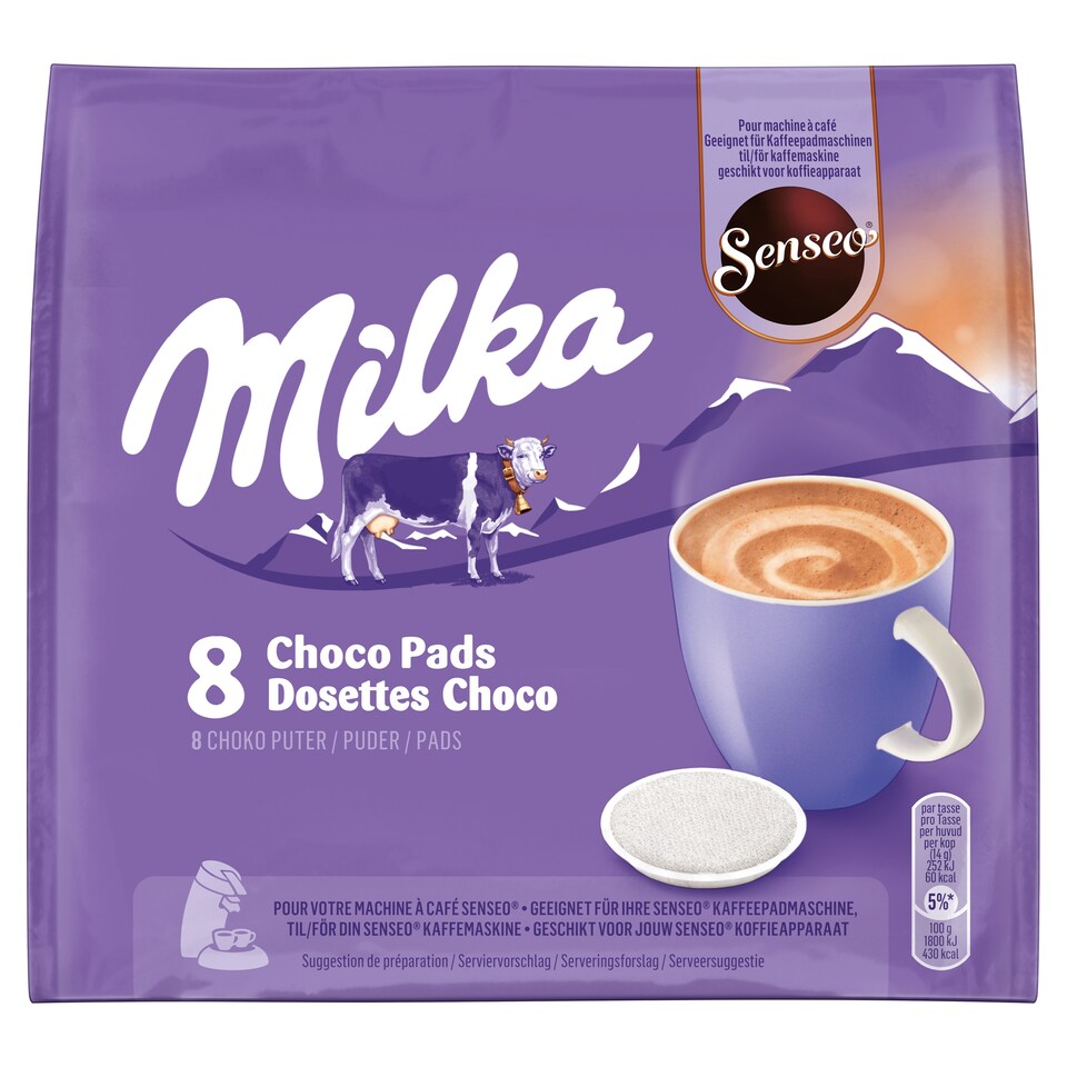 Senseo Milka instant kakaós italpor cukrokkal és édesítőszerekkel párnás kiszerelésben 8 db 112 g 1. kép