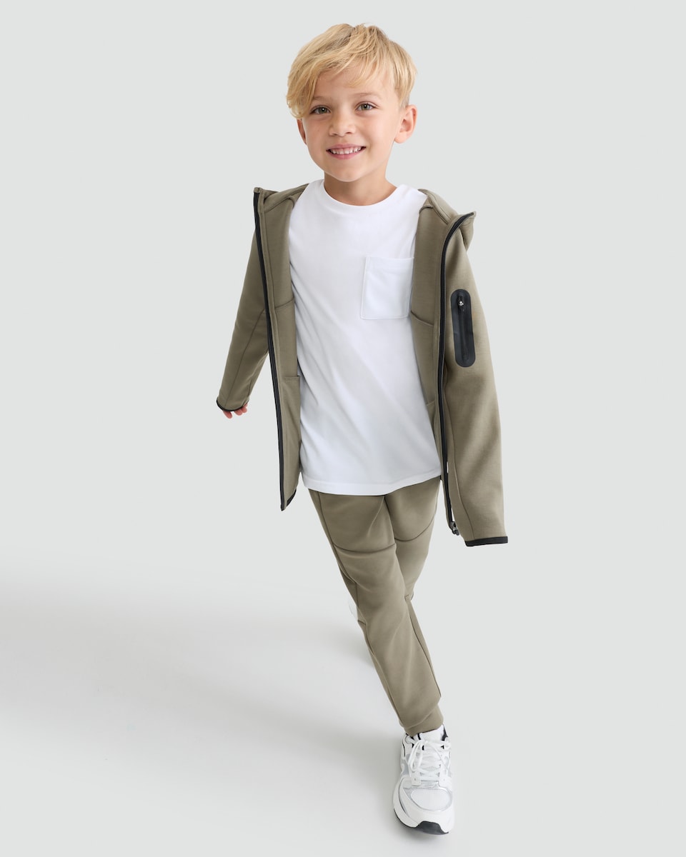 image 1 of F&F Active Boys Cotton Rich Co-ord Drawstring Joggers in Khaki