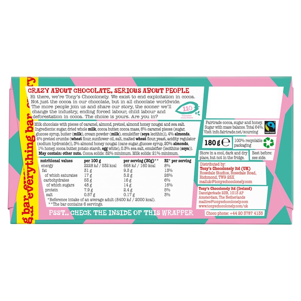 image 1 of Tony's Chocolonely Everything Bar 180g