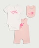 image 1 of F&F 3-Piece Super Sweet Bodysuit, Romper and Bib Set in Pink