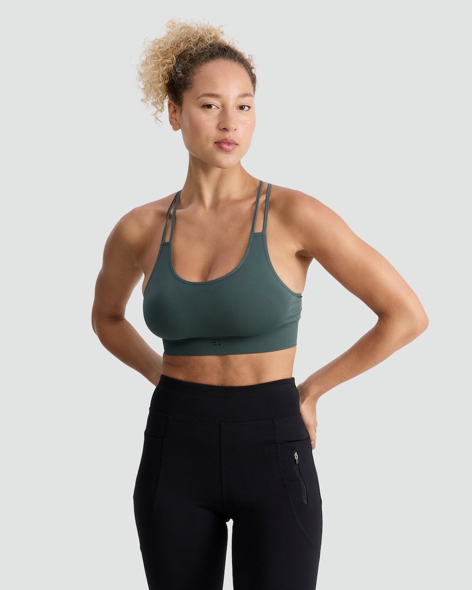 image 1 of F&F Active 2-Pack Strappy Back Seamfree Sports Bras in Green