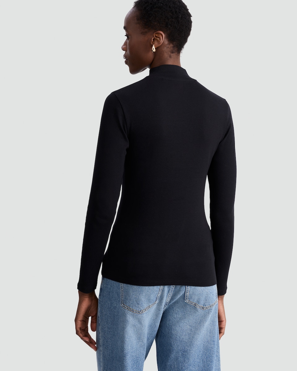image 1 of F&F Cotton Rich High Neck Long Sleeved Top in Black