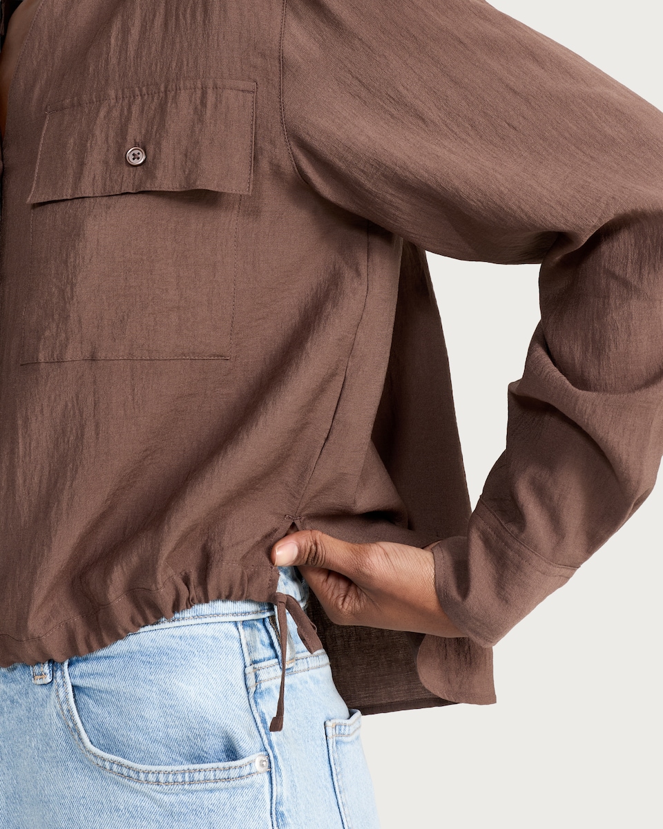 image 1 of The F&F Edit Button Up Drawstring Hem Shirt in Brown