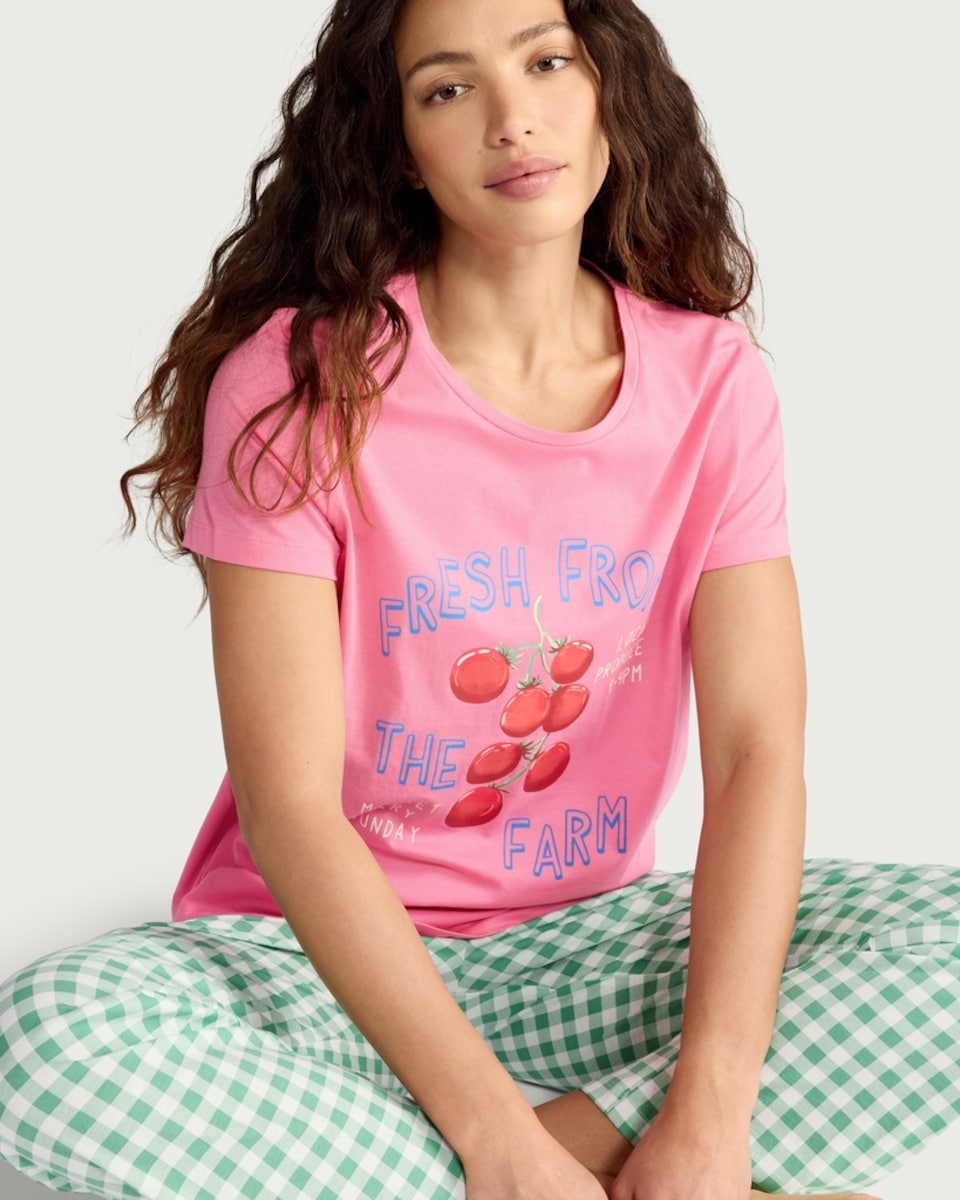 image 1 of F&F Pure Cotton Gingham Pyjama Set in Multi Pink