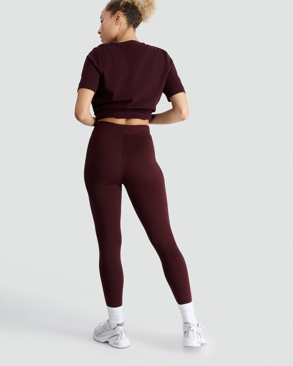 image 1 of F&F Medium Warmth Faux Fur Lined Leggings in Burgundy