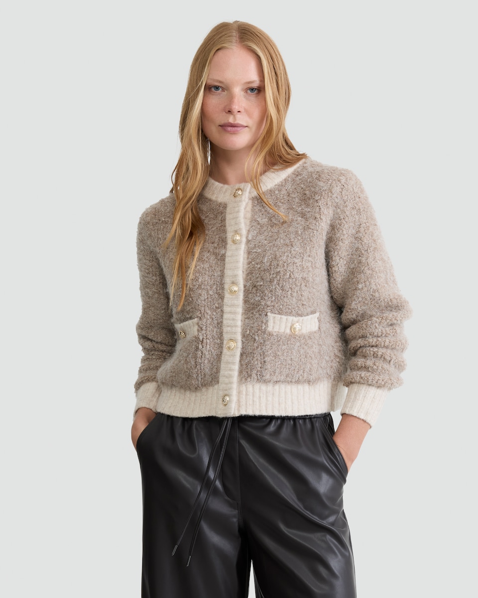image 1 of The F&F Edit Textured Button Up Cardigan with Wool in Neutral