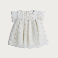 F&F Baby Bow Print Frill Sleeve Dress in White