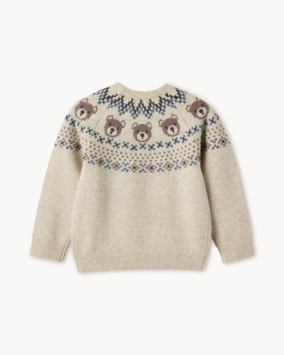 image 1 of F&F Boys Fair Isle Teddy Jumper in Stone