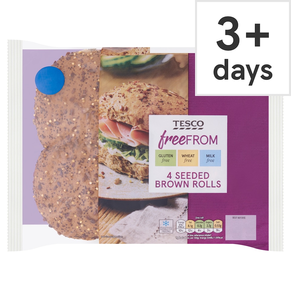 Tesco Free From Seeded Brown Rolls 4 Pack
