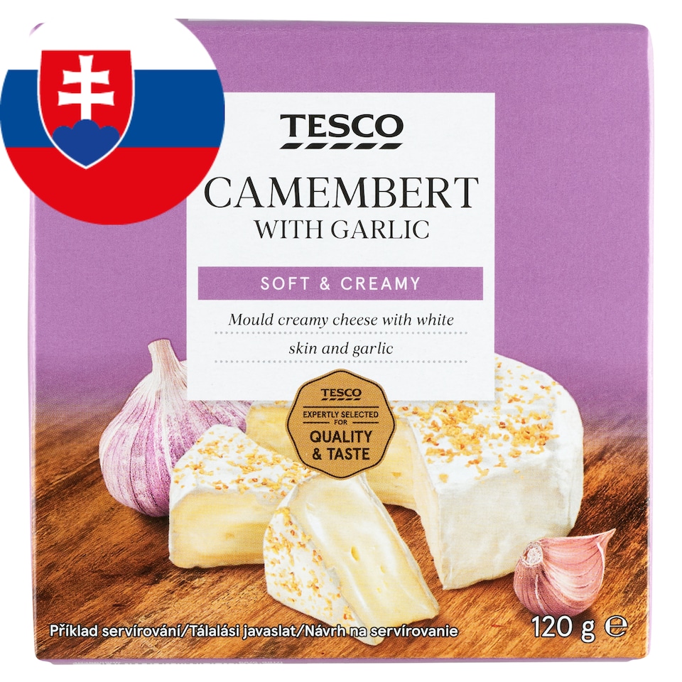 Tesco Mäkký zrejúci plnotučný syr s bielou plesňou na povrchu s cesnakom 120 g