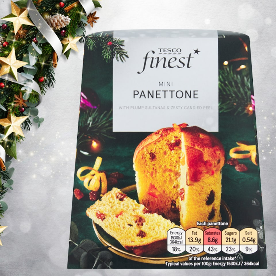 Tesco Finest Mini Panettone kelt tésztából készült sütemény aranymazsolával és narancshéjjal 100 g 1. kép