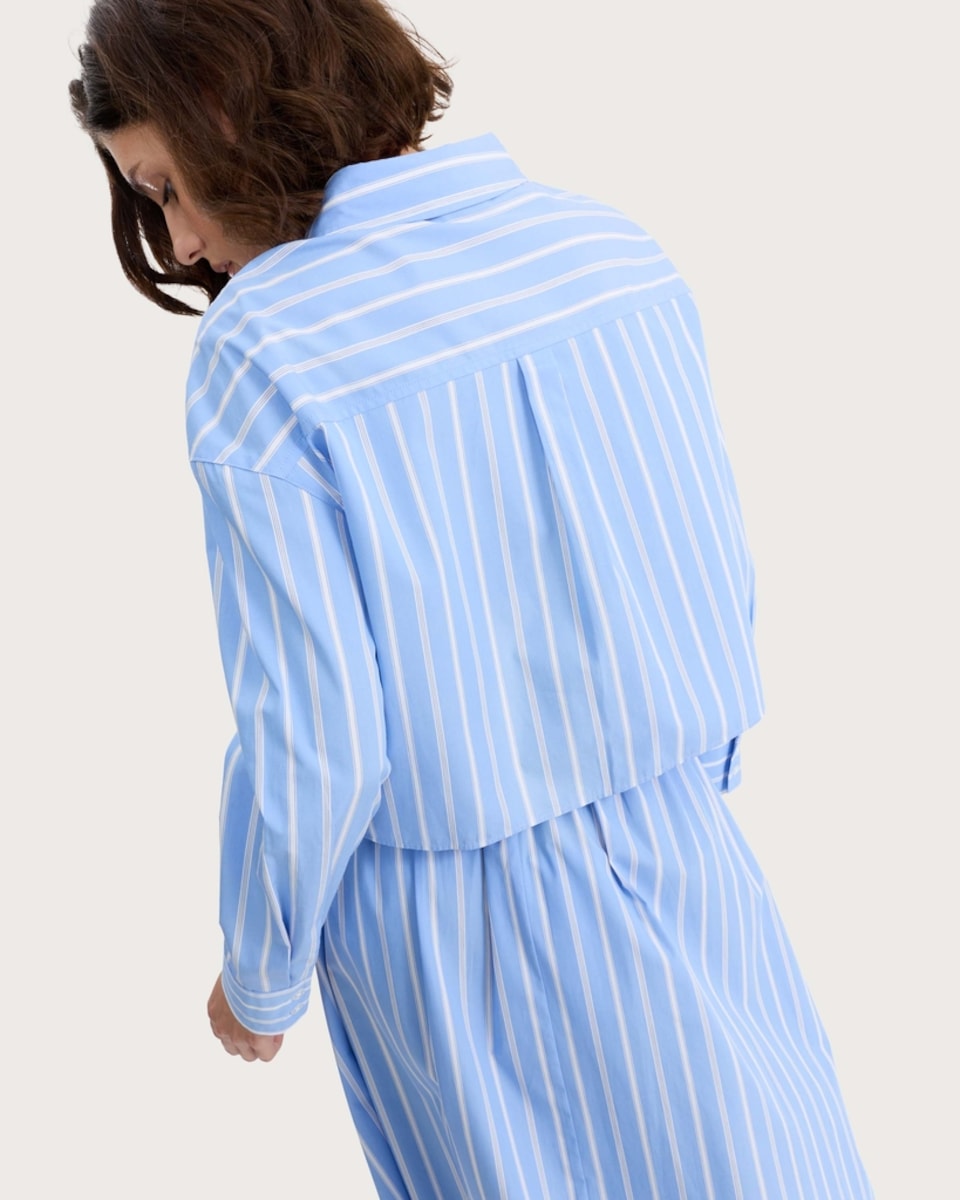 image 1 of The F&F Edit Pure Cotton Poplin Stripe Shirt in Blue