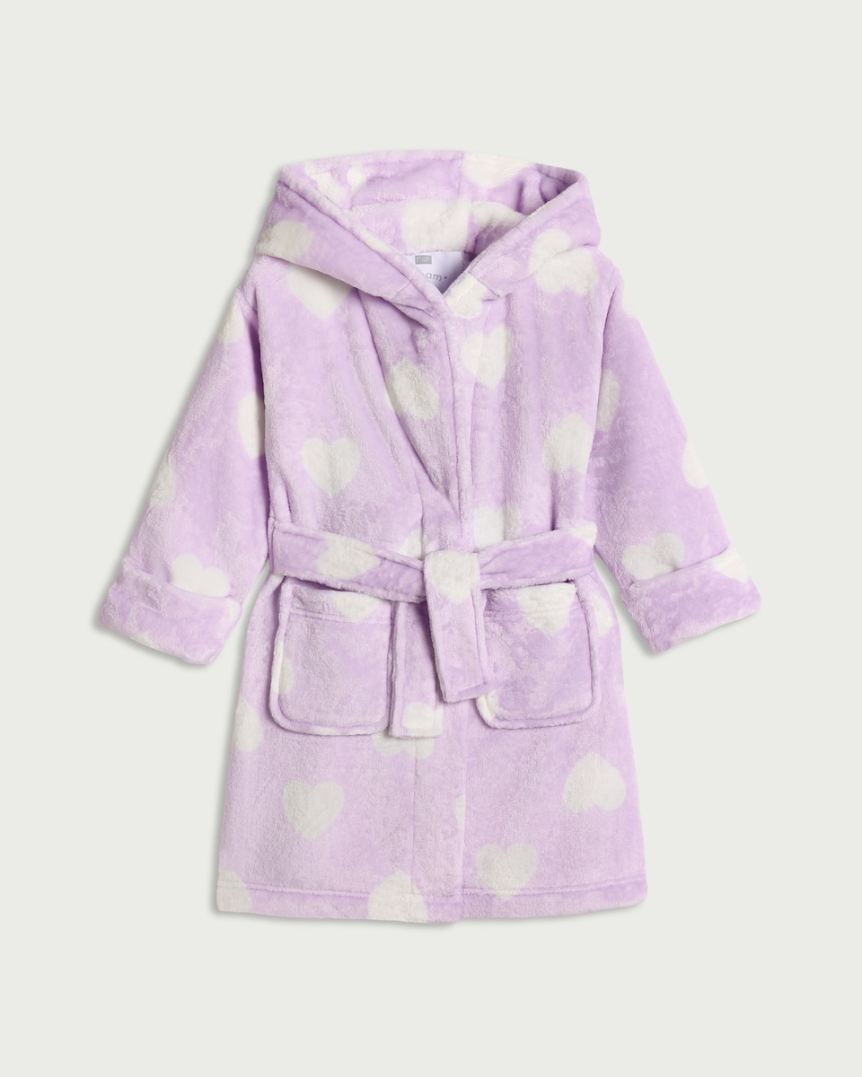 F&F Girls Heart Print Hooded Dressing Gown in Lilac