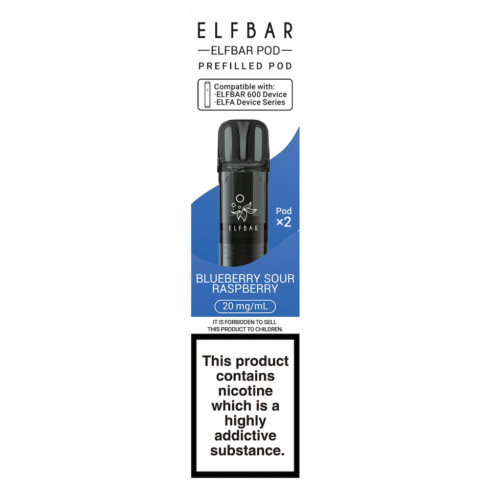 Elf Bar 600 Refillable Pod Blueberry Sour Raspberry 20mg/ml 2 x 2ml