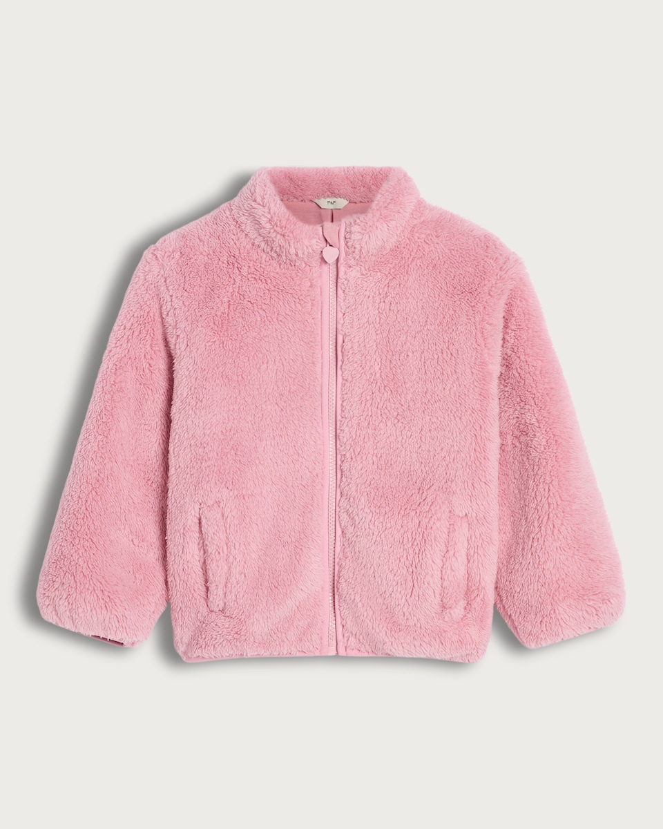 F&F Girls Fleece Pocket Front Zip Up Jacket in Pink