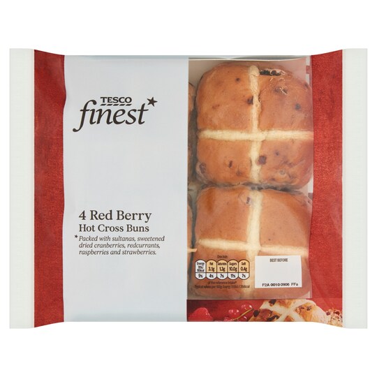 Tesco Finest 4 Red Berry Hot Cross Buns Tesco Groceries