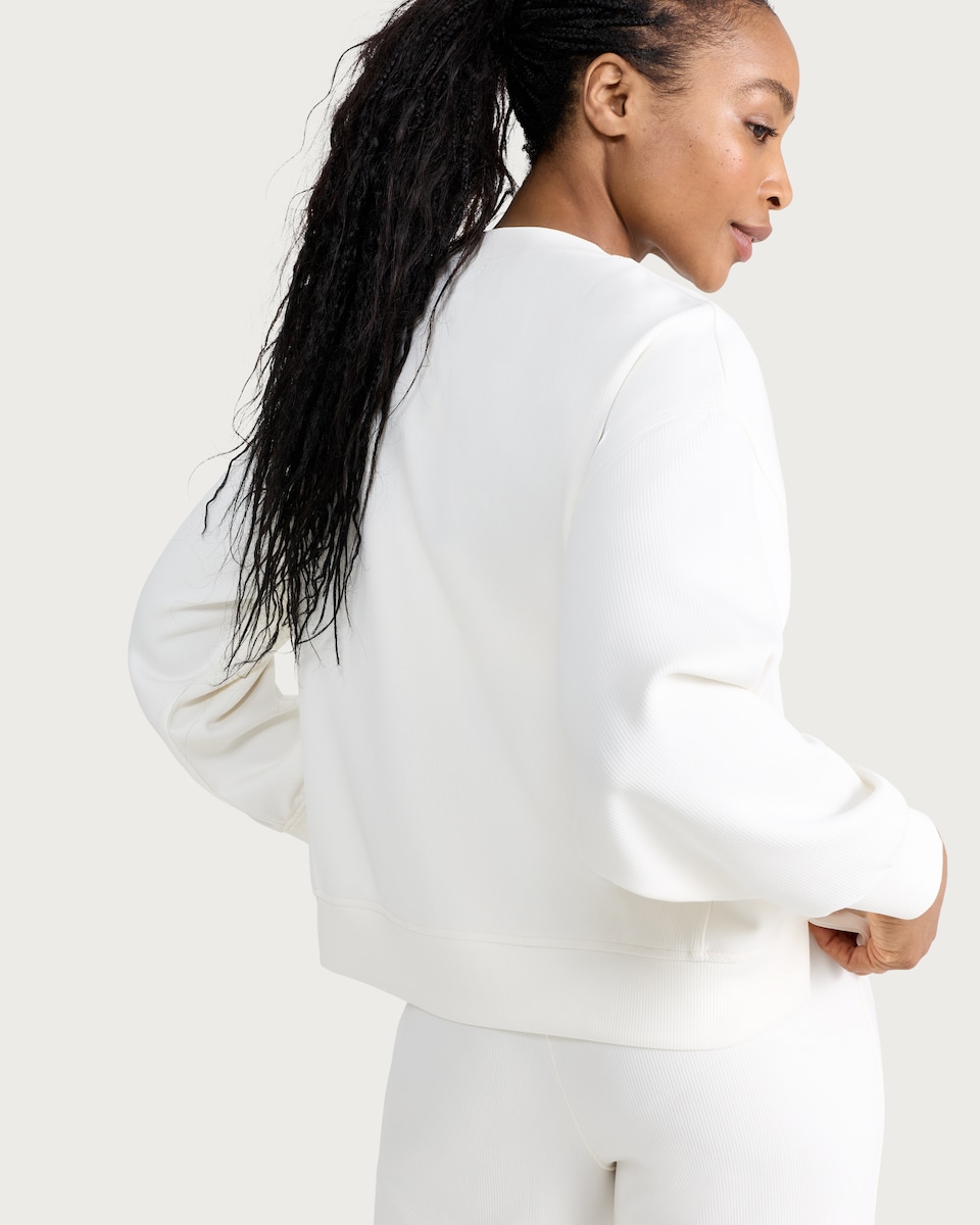 image 1 of F&F Active AFTERCLASS Ribbed Crew Neck Co-ord Sweatshirt in Cream