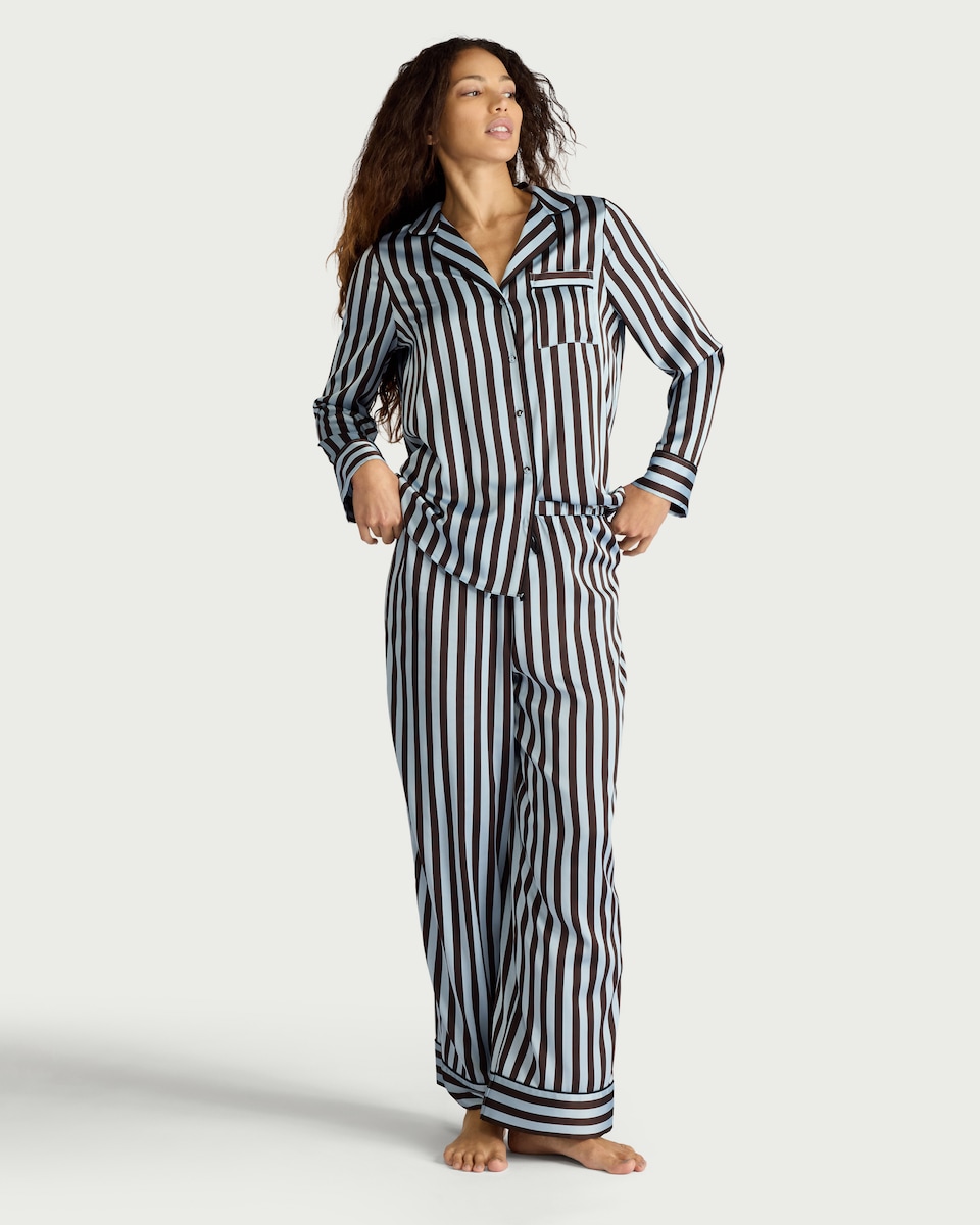image 1 of F&F CoolEase™ Striped Revere Pyjama Set in Multi Brown
