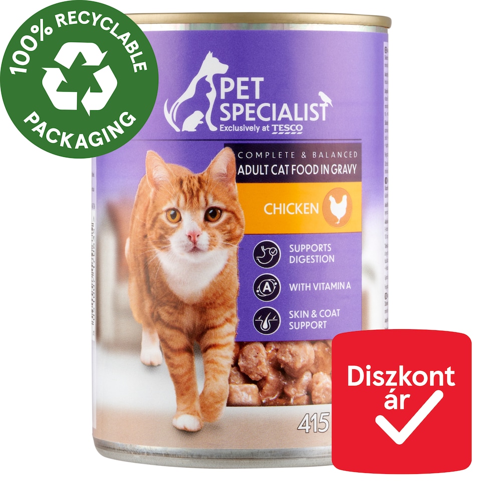Pet Specialist teljes értékű állateledel felnőtt macskák számára, falatkák csirkével szószban 415 g