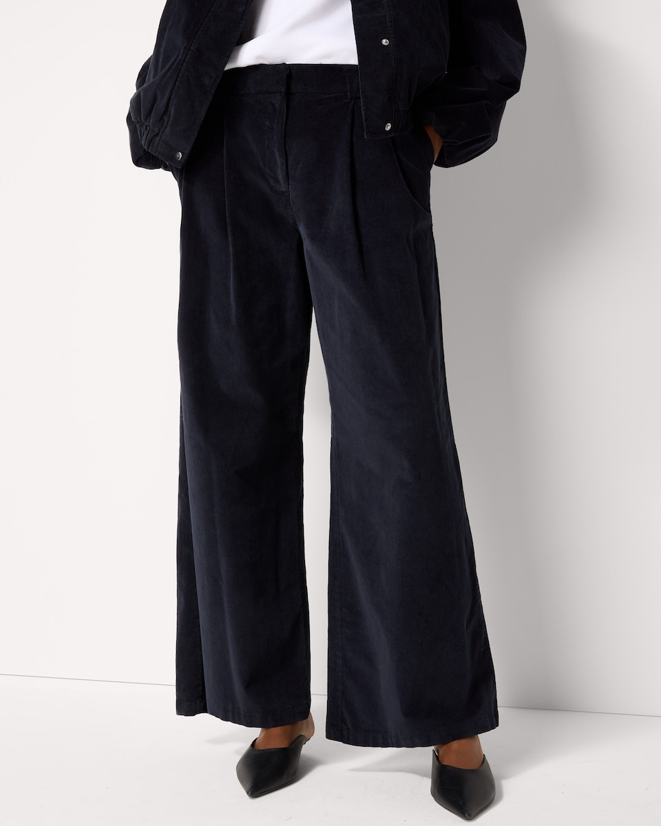 image 1 of F&F Pleated Corduroy Wide Leg Trousers in Navy