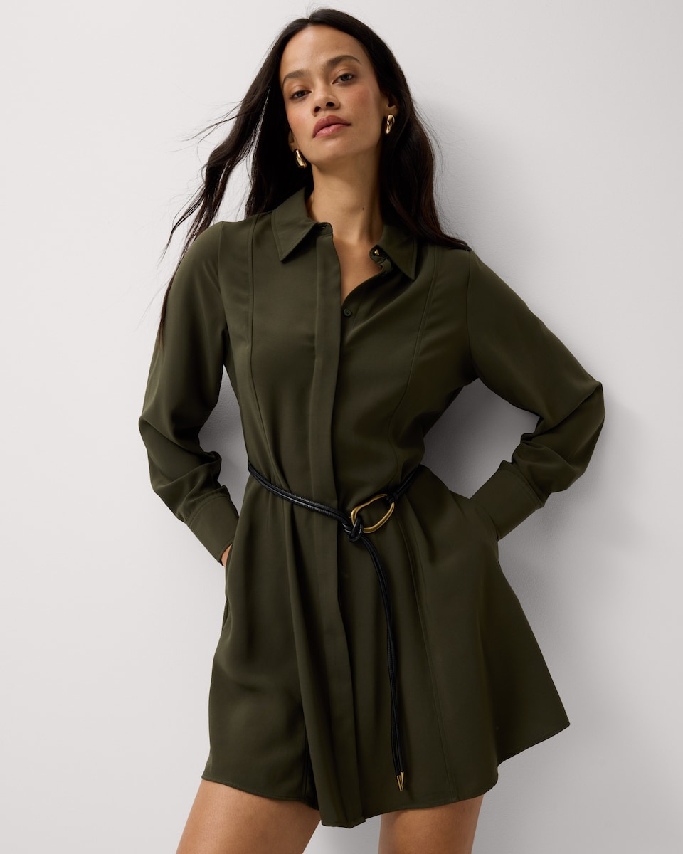 image 1 of F&F Belted Shirt Midi Dress in Green