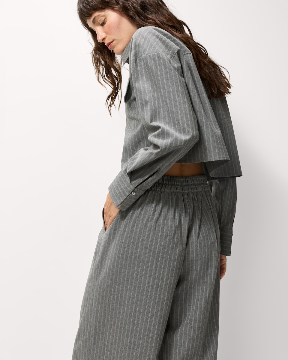 image 1 of F&F Pinstripe Pleated Wide Leg Co-ord Trousers in Grey