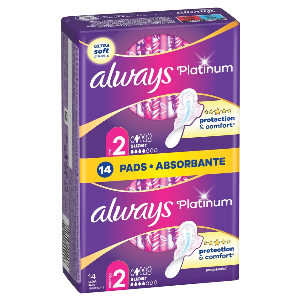 obrázok 1 z Always Platinum Super (Veľkosť 2) Menštruačné Vložky S Krídelkami 14 ks
