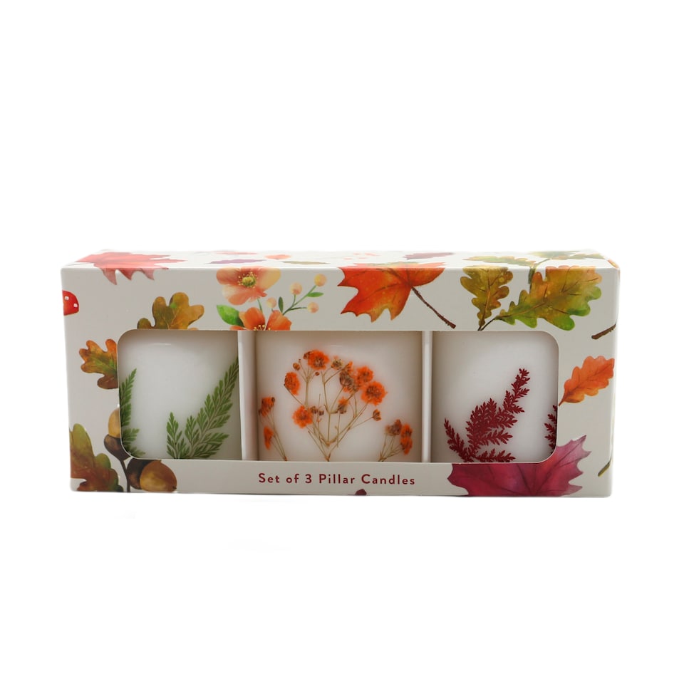 Tesco Autumn Small Pillar Candle Set 3 x 170g