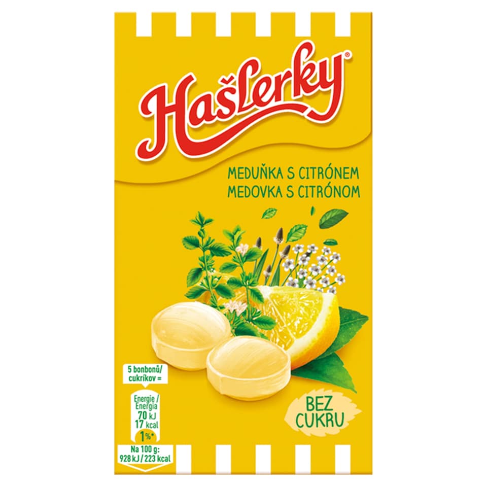 Hašlerky Meduňka s citrónem, bonbóny s příchutí bylin, mentolu a citrónu 35g