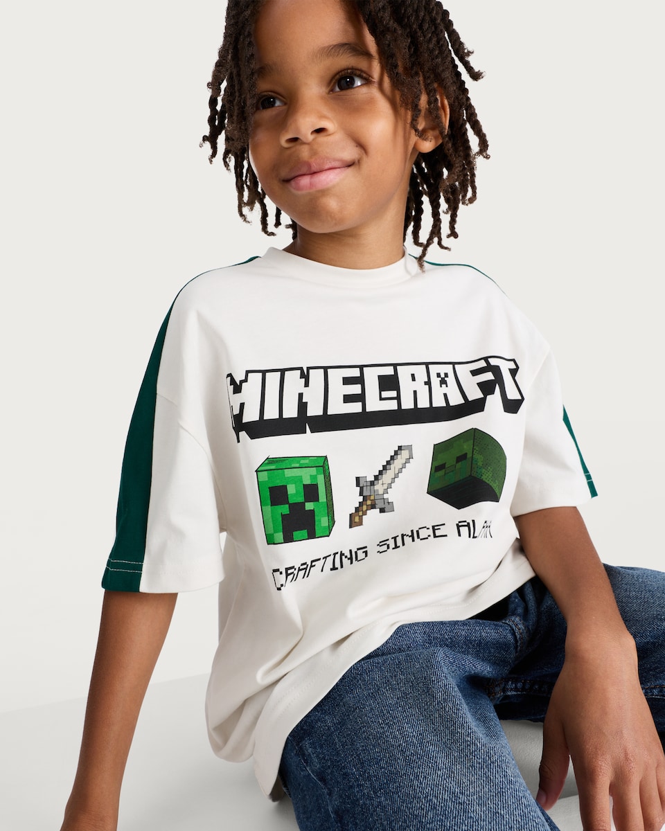 image 1 of Minecraft Pure Cotton Crafting Since Alpha Slogan T-Shirt in White