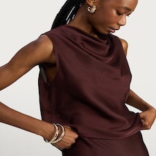 F&F Satin Cowl Neck Sleeveless Blouse in Burgundy