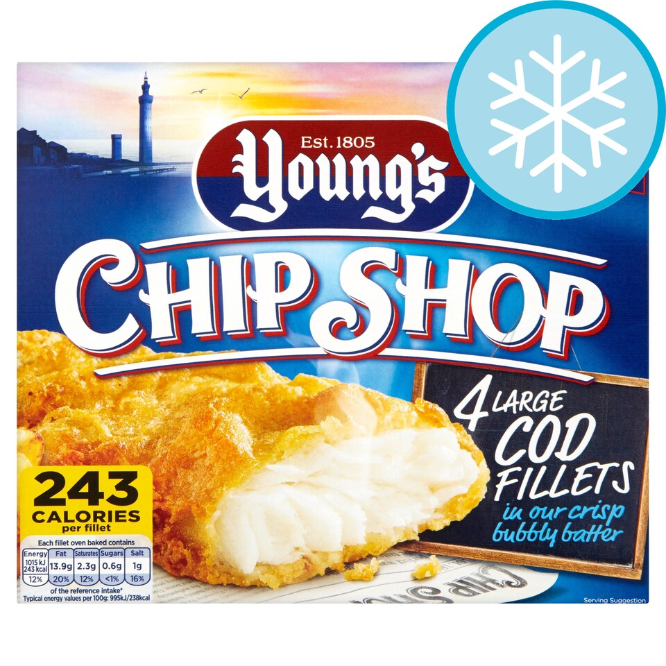 Youngs Chip Shop 4 Large Cod Fillets 480G