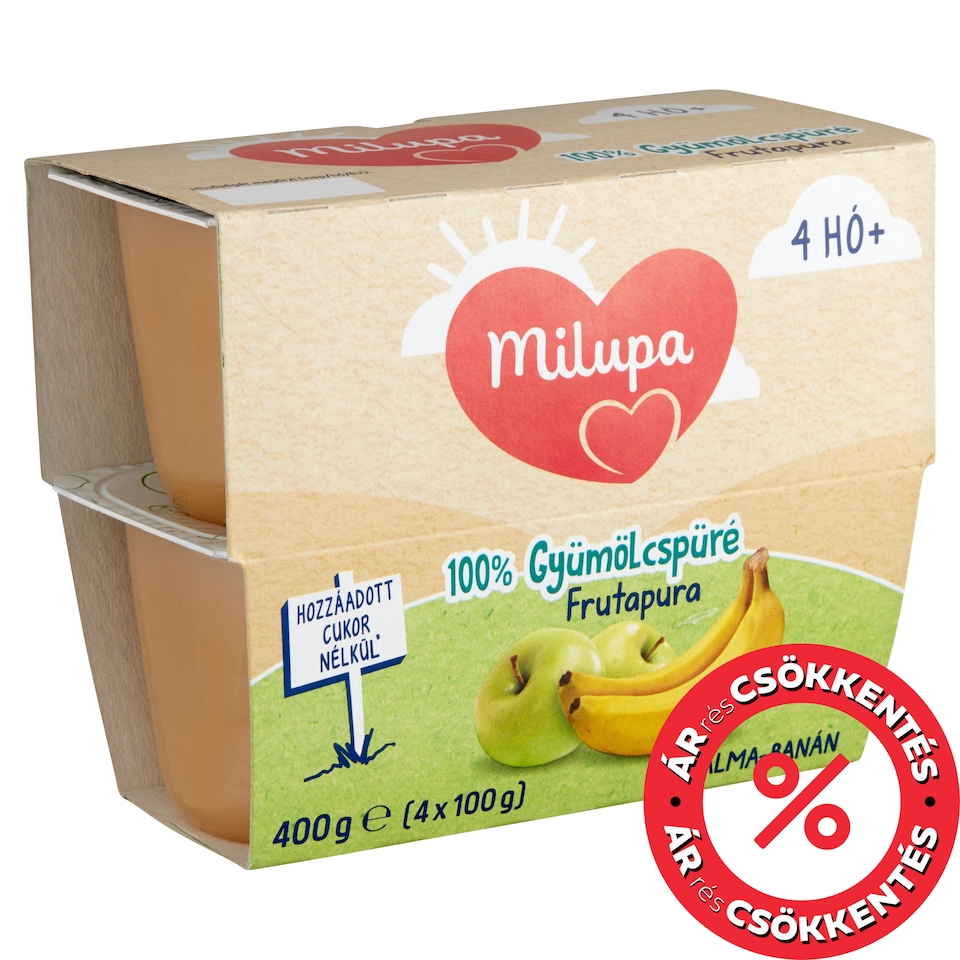 Milupa Frutapura Apple-Banana 100% Fruit Puree 4 Months+ 4 x 100 g (400 g)