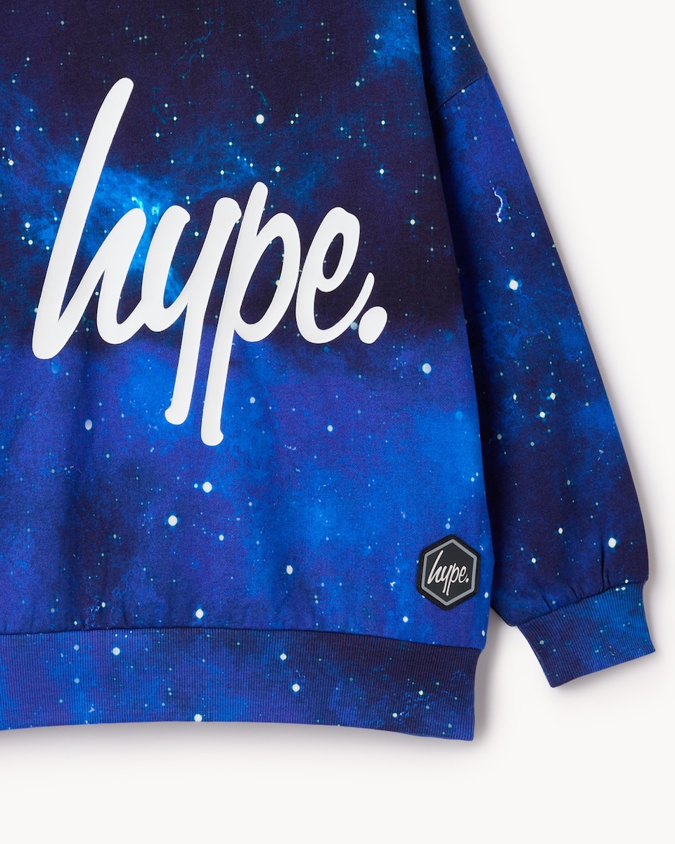 image 1 of Hype Cotton Rich Slogan Hoodie in Multi Blue