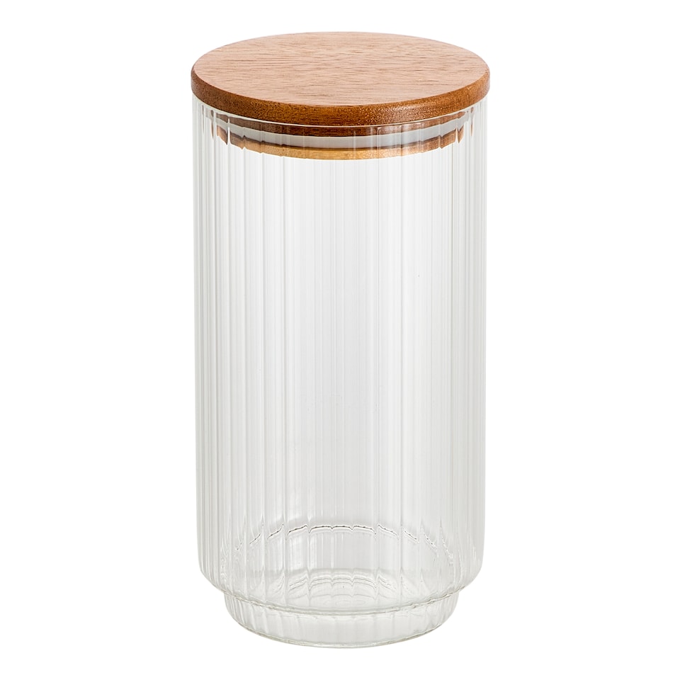 Go Cook Glass Ribbed Food Storage Cannister With Acacia Lid 1000ml