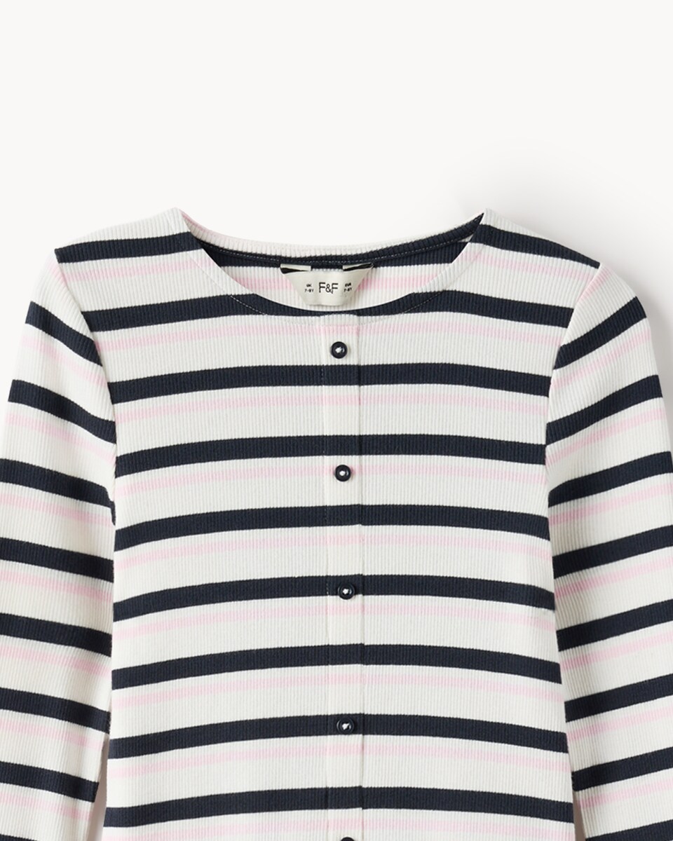image 1 of F&F Girls Cotton Rich Striped Cardigan and Leggings Set in Multi