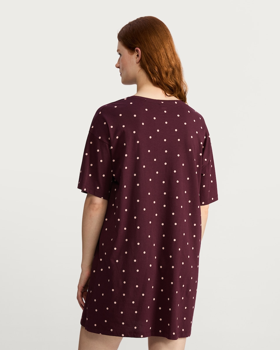 image 1 of F&F Pure Cotton Polka Dot Nightdress in Burgundy