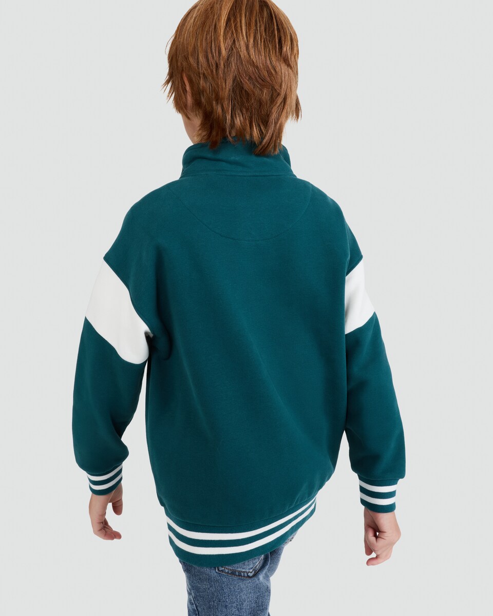 image 1 of F&F Boys Cotton Rich New York Quarter Zip Sweatshirt in Green